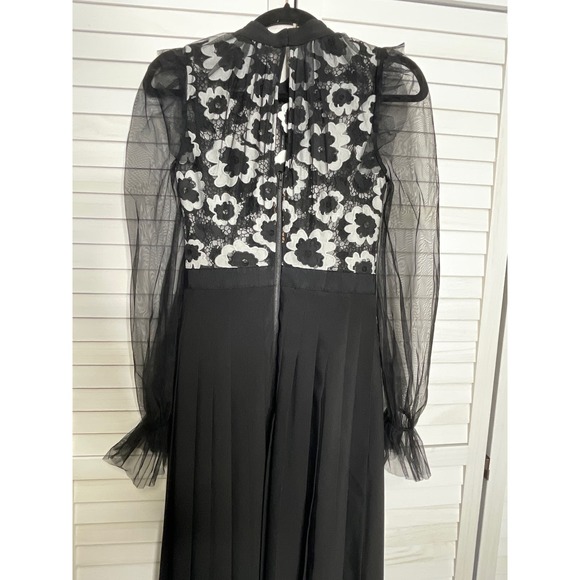 Self Portrait Floral Guipure 
ORGANDY OVERLAY LACE Dress Ivory Blk Gown SZ SM - Picture 9 of 12